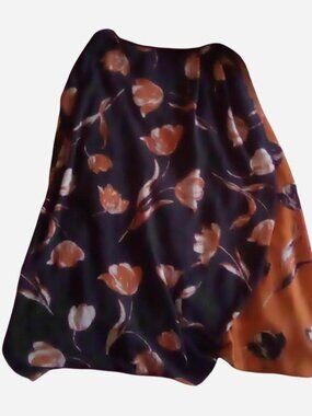 Black and Orange Floral Midi Skirt